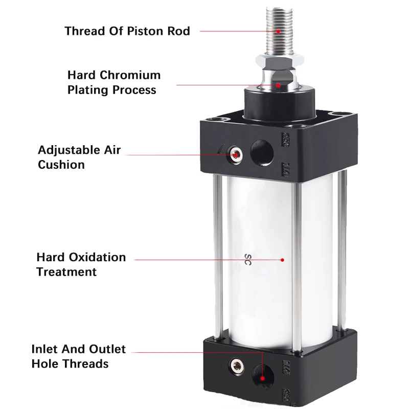 SC160 SC200mm aleación de aluminio cilindro neumático de aire estándar pistón de doble efecto SC 25-1000mm carrera - imagen 2