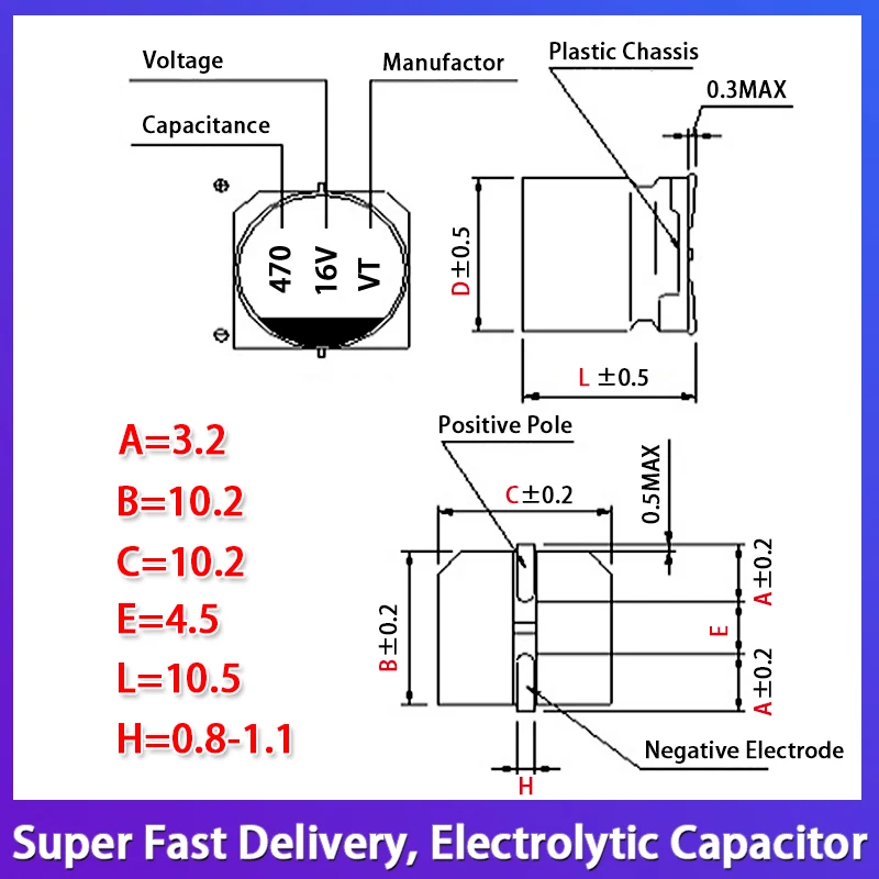 10 condensadores electrolíticos SMD 25V 470UF 10X10 2P 10X10,5 -40 ℃ ~105 ℃   ±20% - imagen 2