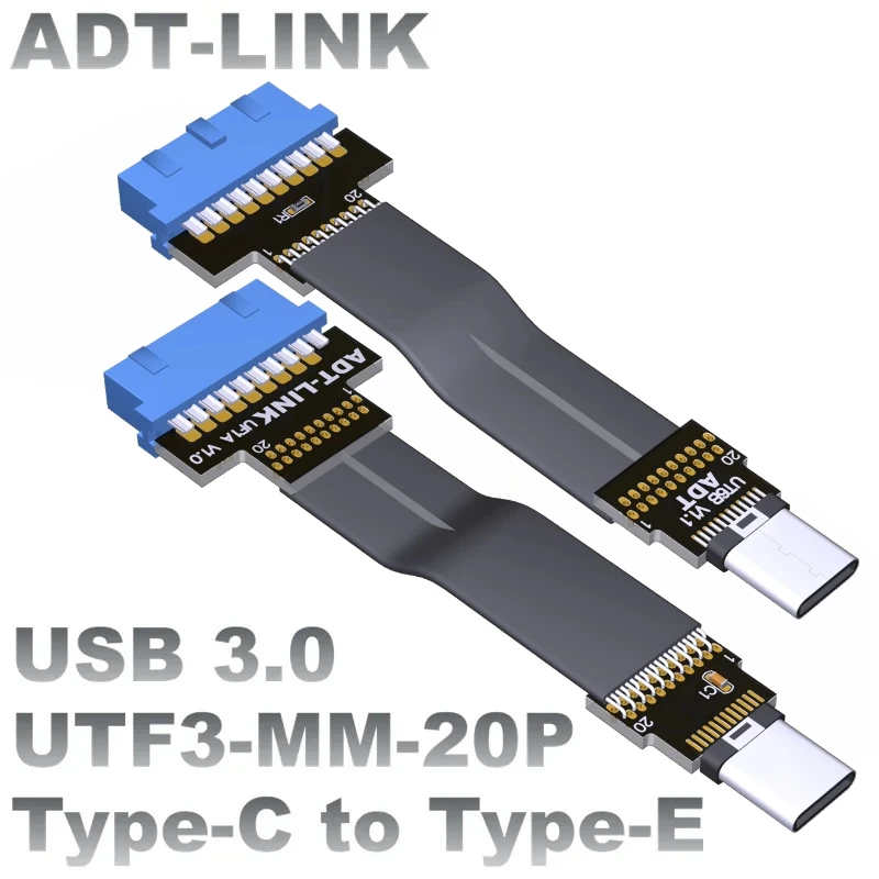 Cable adaptador de extensión USB 3,0 tipo C macho a tipo E macho Cable plano USB 3,0 interno puerto azul USB-C a Cable convertidor de 19P/20P - imagen 2