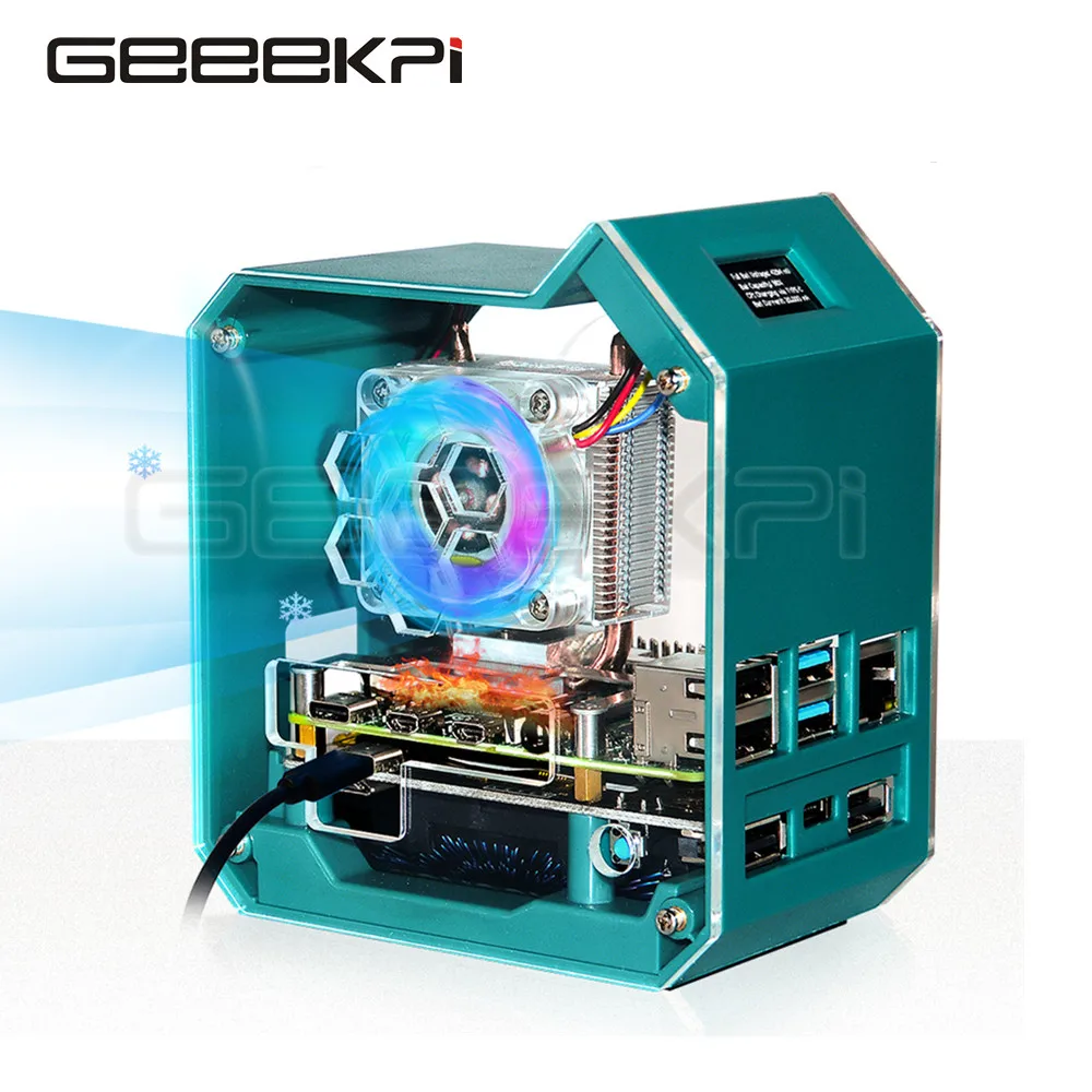 GeeekPi ventilador programable ABS Mini Tower RGB, Kit de carcasa de módulo UPS Plus para Raspberry Pi 4B