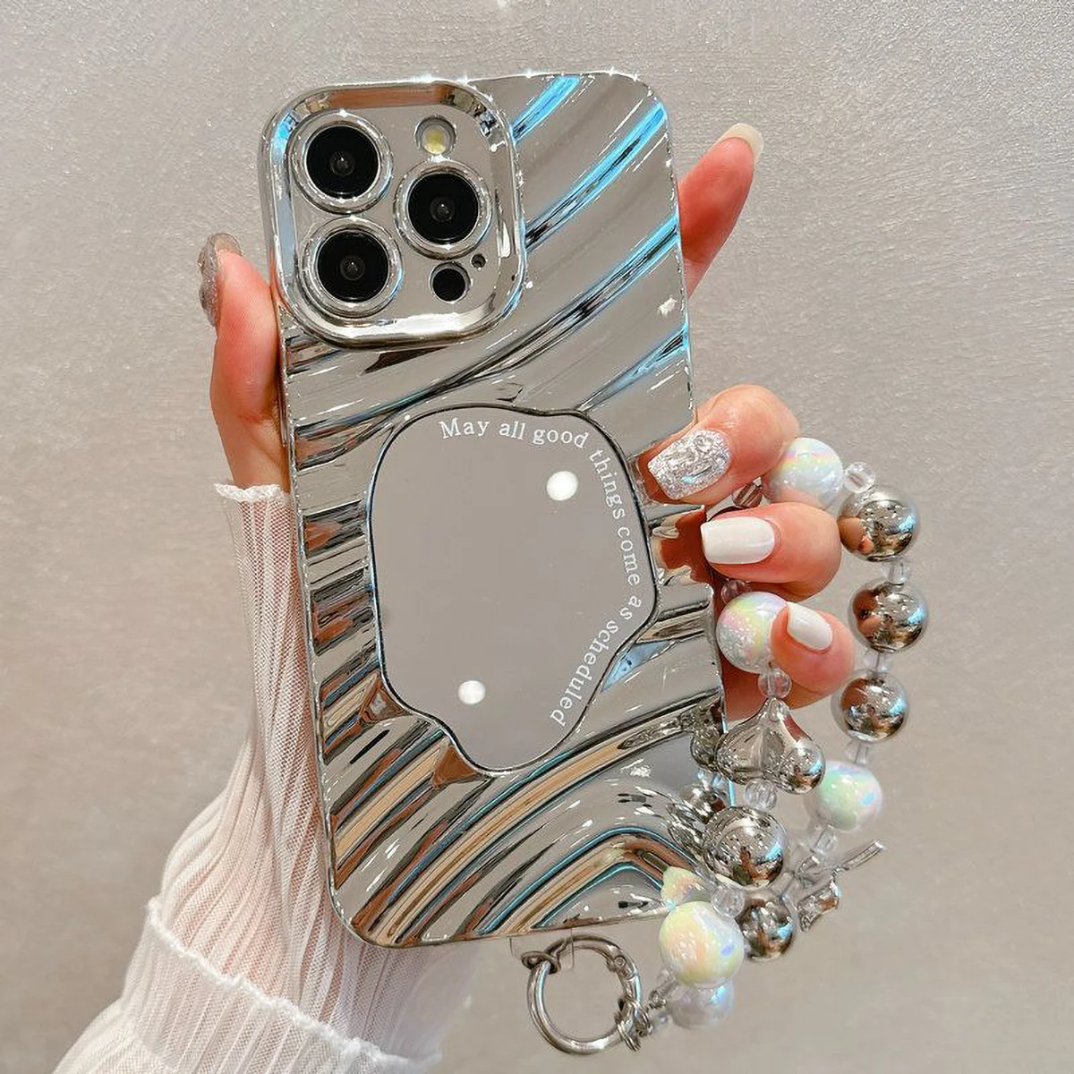 Funda de teléfono con cordón de espejo de maquillaje para iPhone 16 Pro Max 13 11 15 14 12 17 Air 17promax 16promax Funda de silicona a prueba de golpes - imagen 3