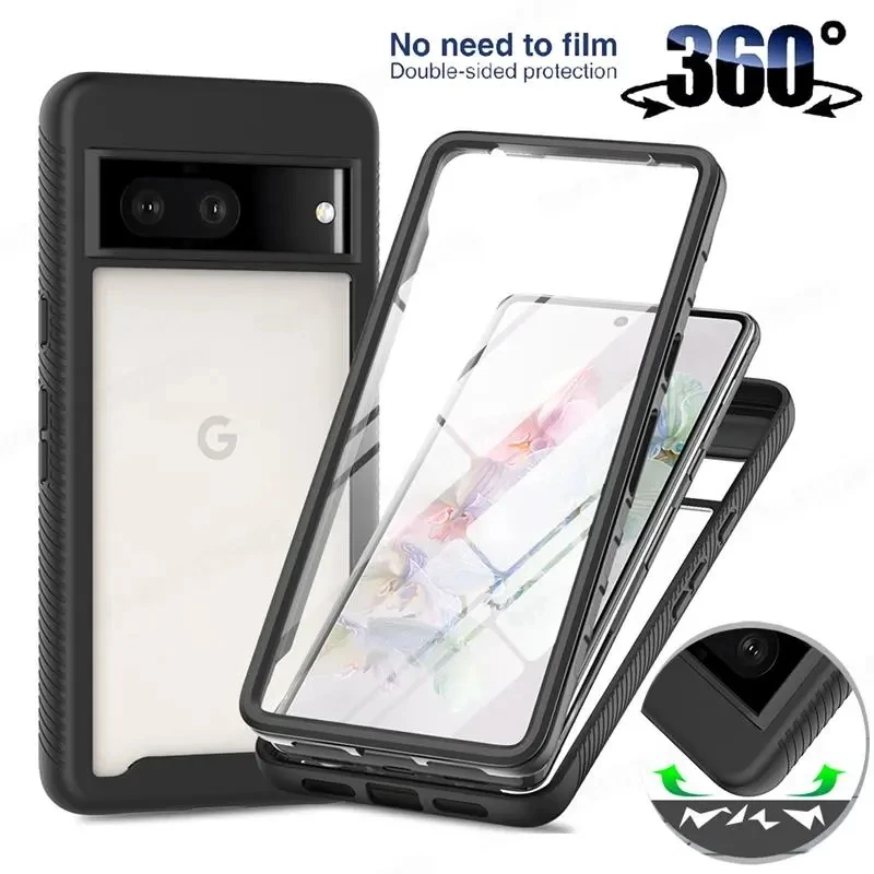 Funda transparente de protección de doble cara 360 para Google Pixel 7 Pro Pixel 7A Pixel 6A Color caramelo TPU cubierta transparente de parachoques