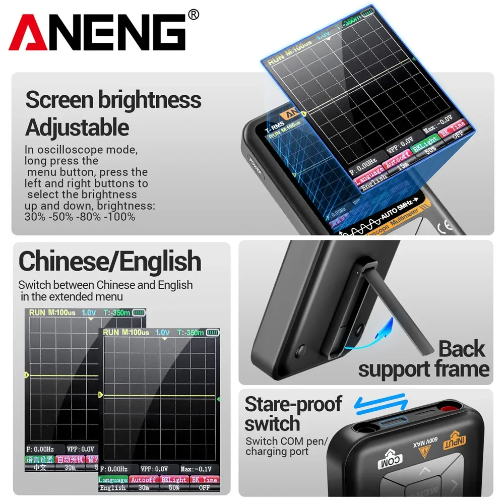 ANENG AOS12 osciloscopio Digital 48MSa/s frecuencia de muestreo 5MHz multímetro Transistor prueba ancho de banda analógico soporte almacenamiento de forma de onda - imagen 4