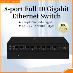 Conmutador Ethernet SFP + de 8 puertos, conmutador de red no administrado de escritorio, SFP óptico de 10Gbps + Plug and Play Home Lab no administrado