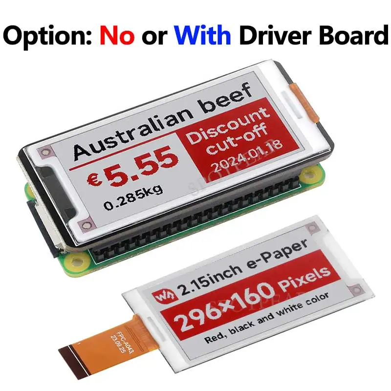 Opción: No o con placa de sombrero de tinta de papel electrónico de 2,15 pulgadas + B pantalla roja/negra/blanca para Arduino/Raspberry Pi /Jetson /STM32 - imagen 3