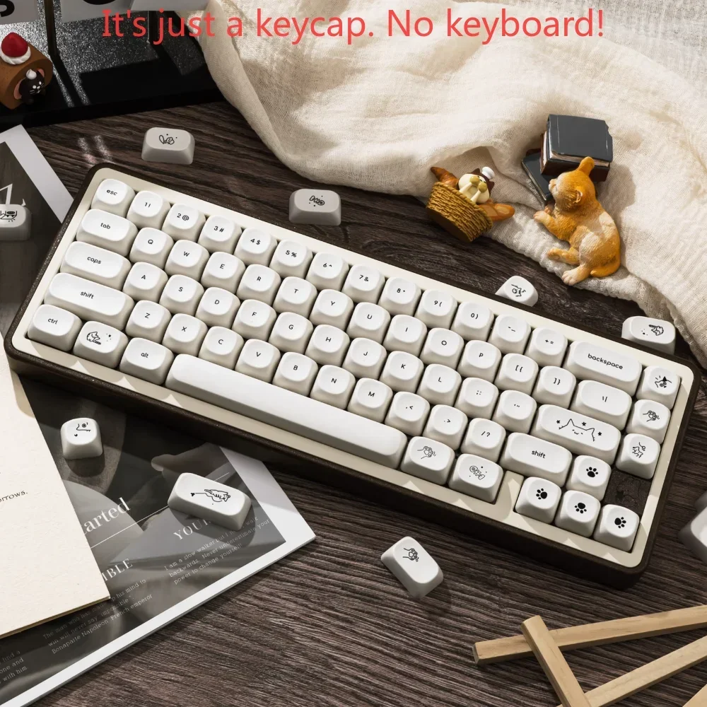 Juego de teclas de gatito blanco leche MOA PBT, 125 teclas, teclas de gato simples y bonitas para teclado mecánico 61/75/84/96/108 - imagen 2