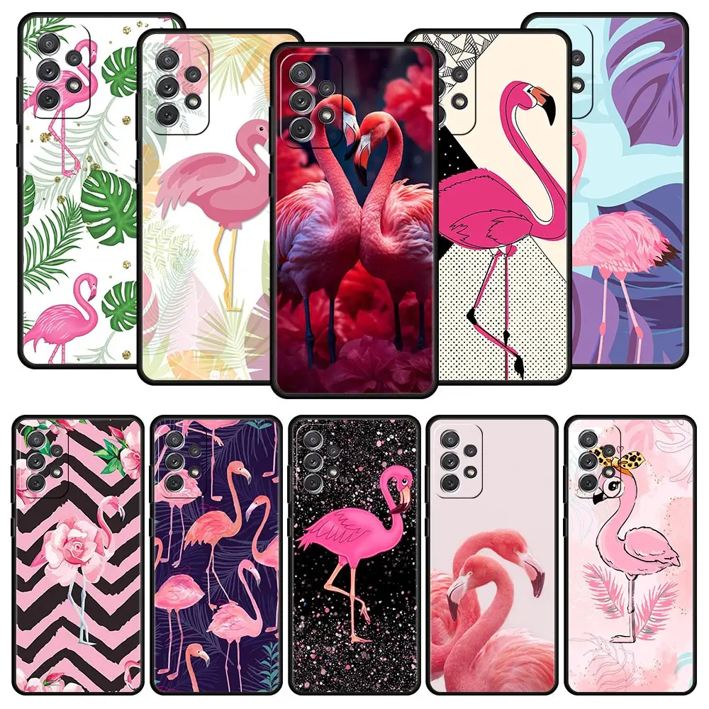 Funda de hojas de flamencos rosas encantadoras para Samsung A51, A71, A21S, A11, A15, A25, A31, A41, A52, A32, A23, A33, A53, A73, A03S, A05S, A13, 5G, A72