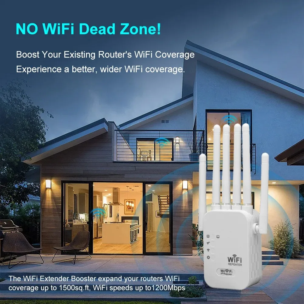 Kebidumei-repetidor Wifi de 1200Mbps, extensor de rango de red de doble banda 2,4G 5G, amplificador amplificador de señal, enrutador WiFi inalámbrico de 6 antenas - imagen 3