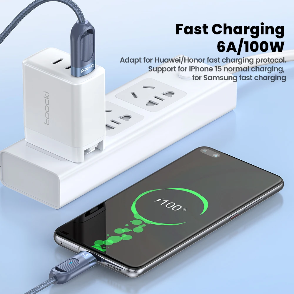 Toocki-Cable USB tipo C de alta velocidad para móvil, Cable de datos de teléfono para Xiaomi Oneplus SMS 6A, iPhone 15 Pro Max - imagen 2