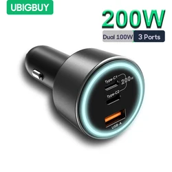 Adaptador Cargador Coche USB-C 200 W PD Carga Rápida