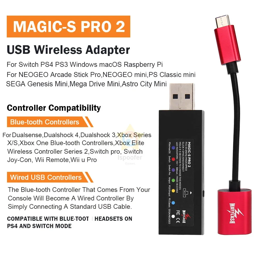 Adaptador inalámbrico Mayflash Magic S Pro 2 para PS4/PS3/Xbox Series X, convertidor adaptador de controlador para Nintendo Switch/NEOGEO MINI - imagen 4