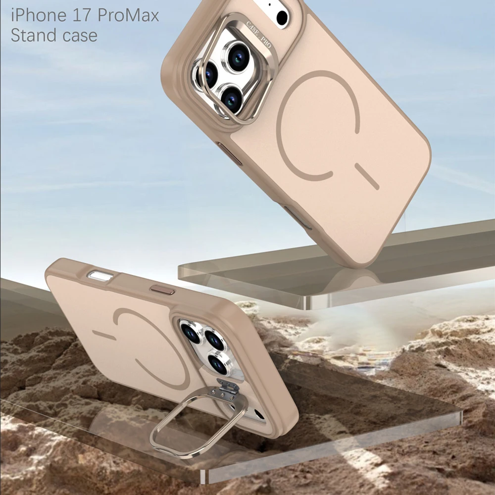Funda magnética para teléfono con soporte de lente plegable Magsafe para iPhone 17 16 15 14 13 12 Pro Max Air Plus 11, funda protectora esmerilada mate - imagen 5