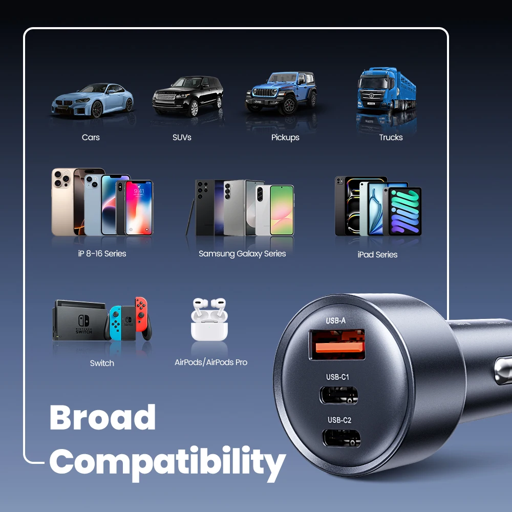 Toocki 65W USB C cargador de coche 3 puertos tipo C carga rápida PPS PD3.0 QC cargador de teléfono de coche para iPhone 16 Xiaomi Huawei Samsung - imagen 5