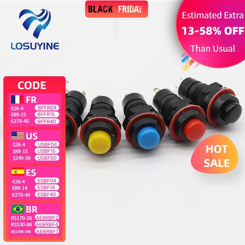 6pcs Self-locking Push Button Switch 10mm