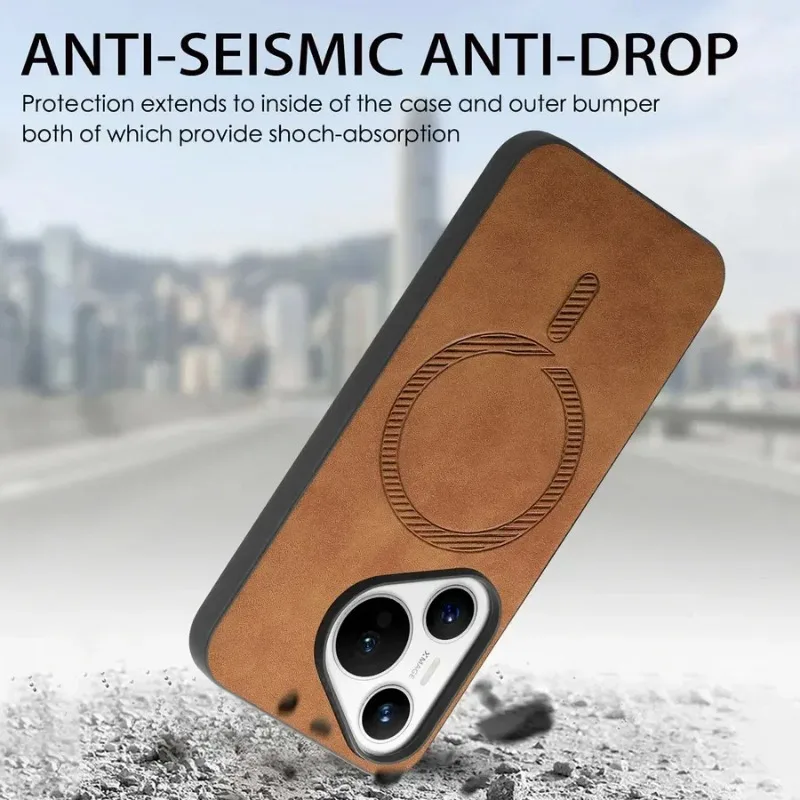 Funda de cuero de lujo para Huawei Pura 70 Ultra 70pro Plus, cubierta de carga inalámbrica magnética Magsafe, parachoques de protección - imagen 4