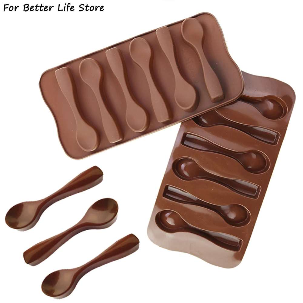 1 unidad 40G 6 agujeros forma de cuchara 3D Chocolate molde de silicona suave para DIY molde para dulces herramientas de decoración de pasteles fácil eliminación de película