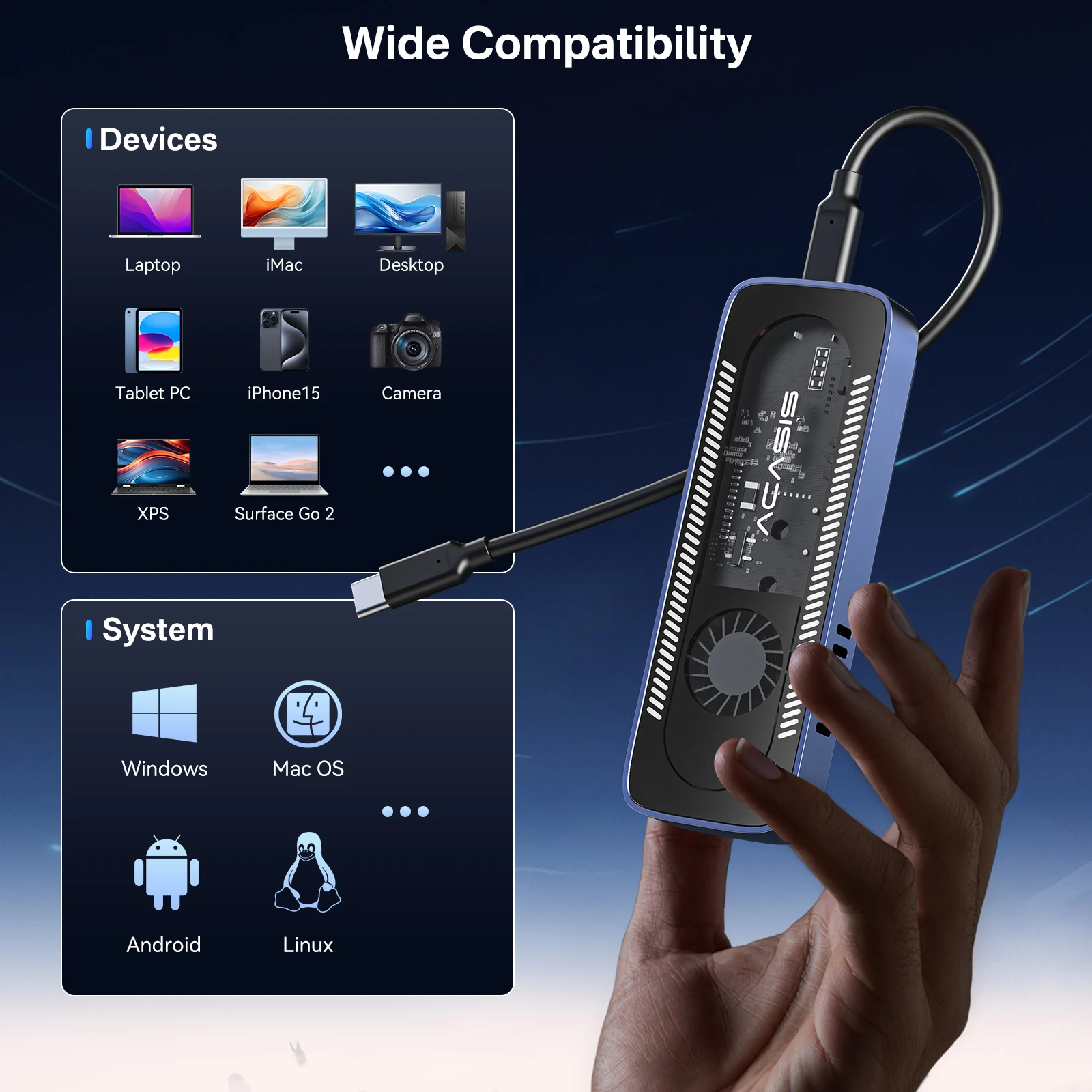 ACASIS 10Gbps USB 3,1 M.2 NVME SSD caja para 2280/60/42/30 tamaño pequeño incorporado versión de ventilador caja SSD - imagen 5