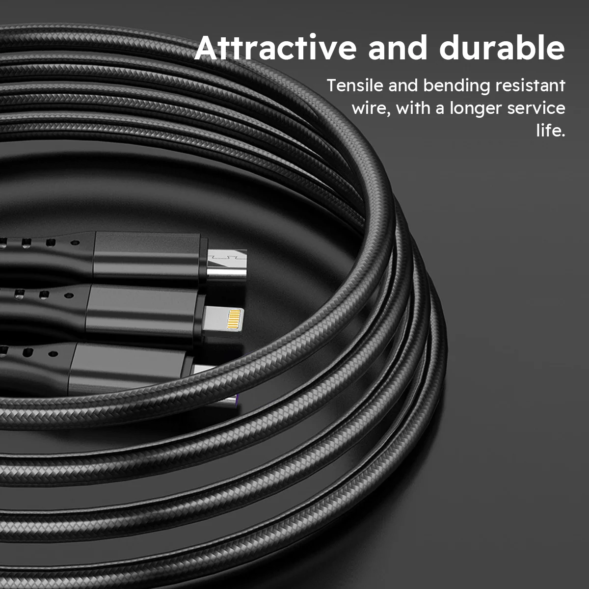 Cable USB Micro tipo C de nailon, cable de carga múltiple, 66W, 5A, 3 en 1, 1,2 m, para Iphone, Samsung, Huawei, Xiaomi - imagen 5