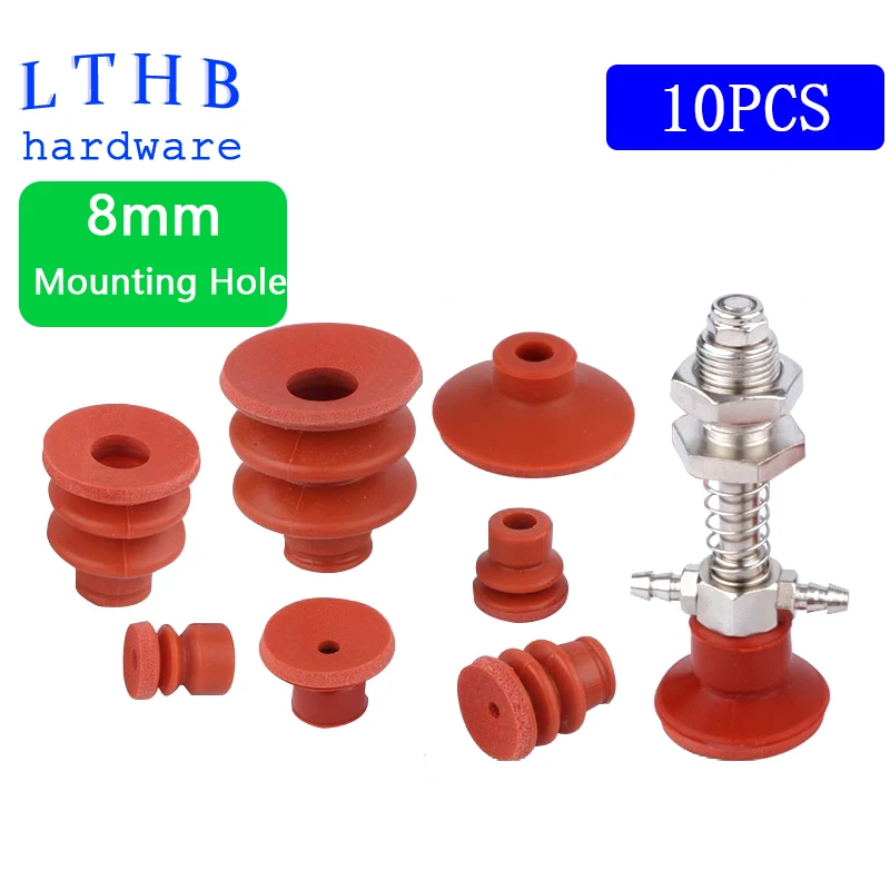 Ventosa de vacío con esponja sin rastro para máquina de moldeo por inyección, silicona roja, orificio de montaje de 8mm, manipulador, 10 Uds.