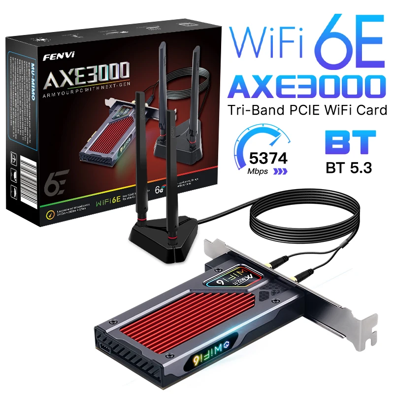 Fenvi FV-AXE3000 Wi-Fi 6E AX210 Bluetooth 5,3 inalámbrico 5374Mbps 2,4G/5GHz/6G WiFi 802.11AX/AC PCIExpress adaptador de tarjeta de red PC - imagen 2
