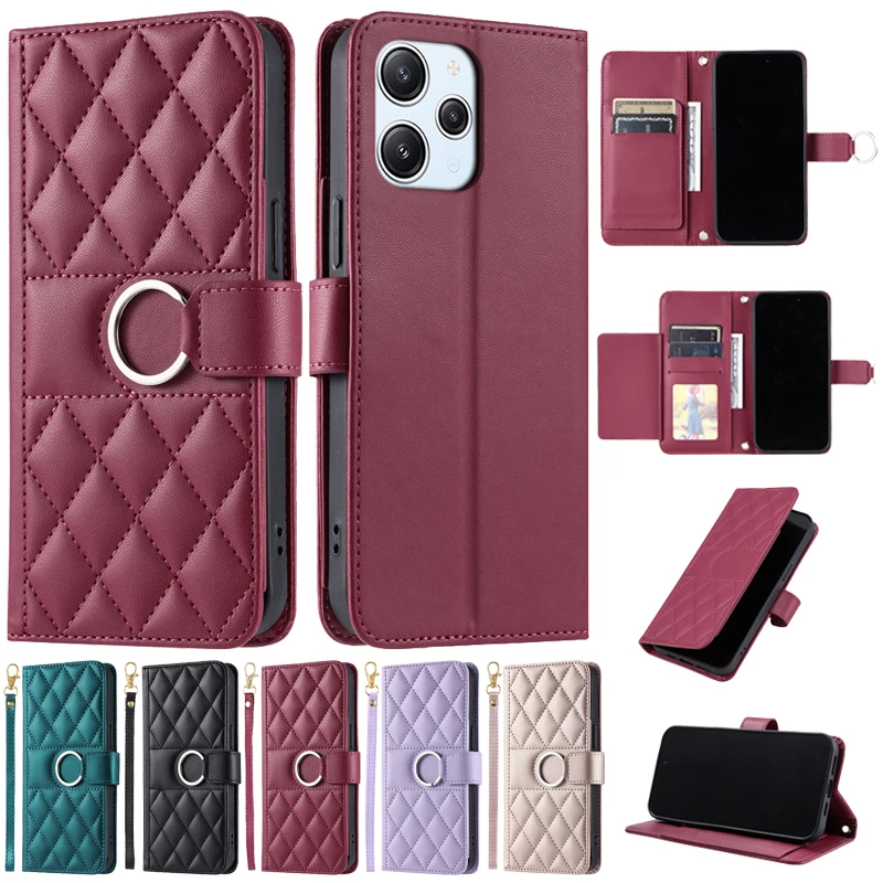 Funda con ranuras para tarjetas tipo billetera para Xiaomi Redmi 12, Funda para Xaomi Redmi 12 5G, Funda de cuero Xiaomi Redmi12 12C, Funda estilo rombo - imagen 2