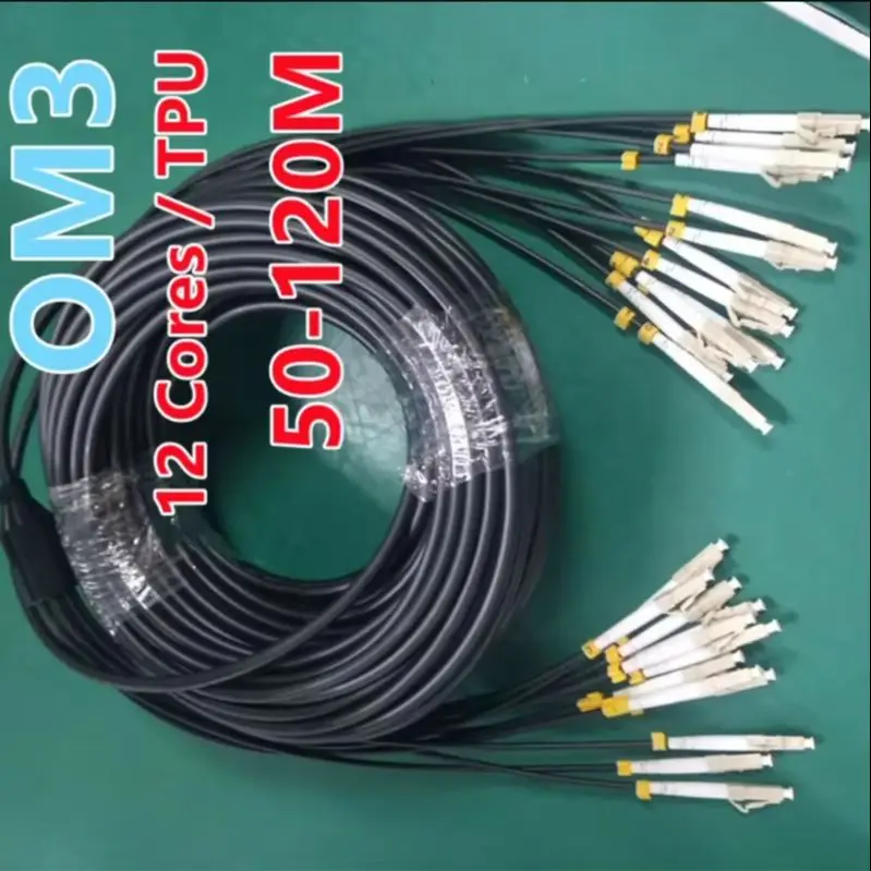 Armored patchcord 12 cores OM3 TPU 50m60m70m80m100m120m 12C SC LC FC ST APC Multimode 12 fibers optical fibre jumper outdoor