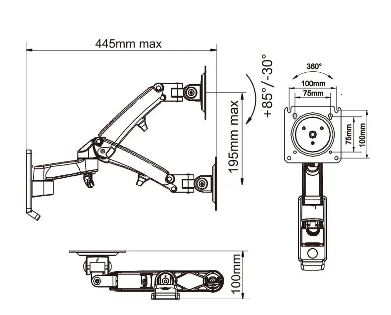 D-MOUNT K150 3-12kg resorte de Gas de aluminio de movimiento completo 17 "-35" soporte de pared para Monitor soporte de montaje para TV LCD 3-12KG - imagen 5
