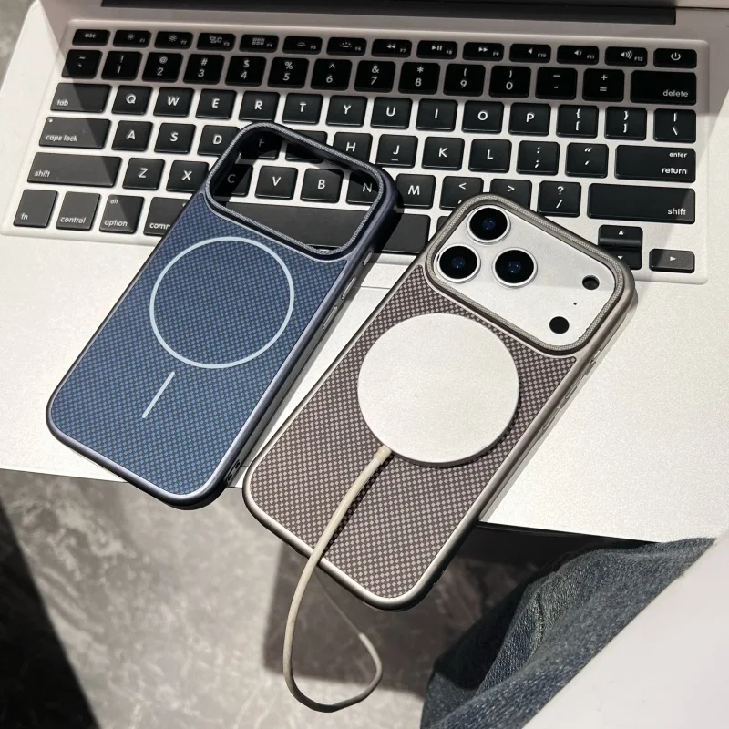 Patrón de celosía de negocios para funda Magsafe para iPhone 17 16 15 14 13 Pro Max cubierta de armadura chapada de carga inalámbrica a prueba de golpes - imagen 3