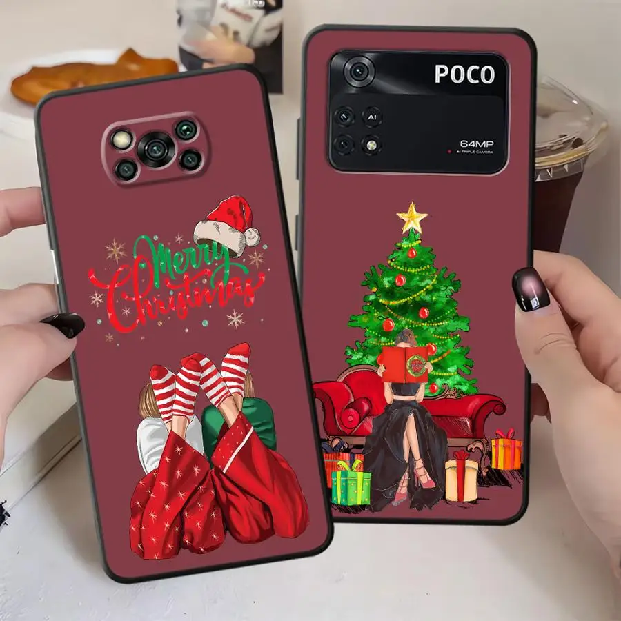 Funda de Feliz Navidad para Xiaomi Poco C50 M5 M3 M4 M7 Pro C61 X3 X4 X5 X7 Pro C75 C71 F1 F3 C40 funda de teléfono suave negra - imagen 2