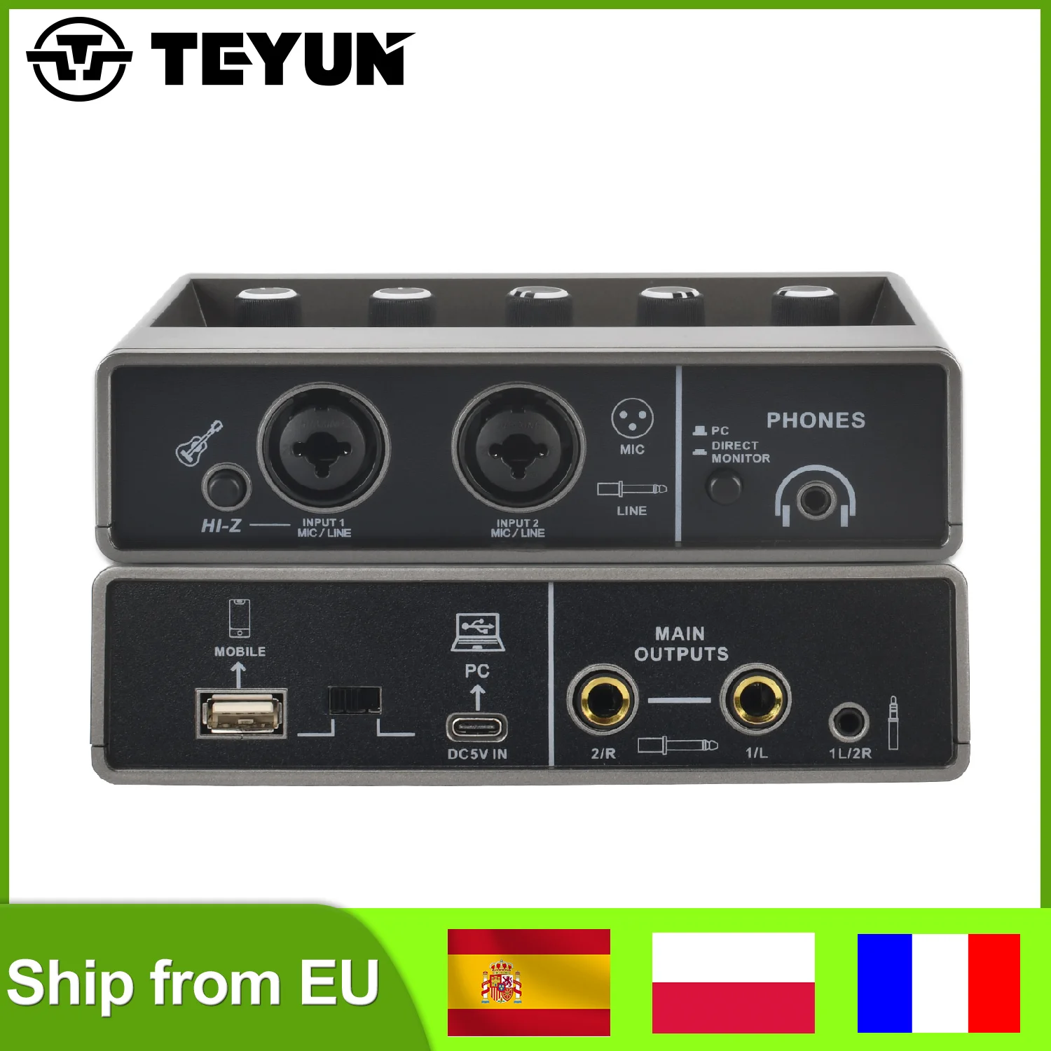 Interfaz de Audio de efectos de eco TEYUN, 2 canales, 48V, grabación de ordenador, guitarra eléctrica, grabación de PC, tarjeta de sonido externa sin unidad Q16