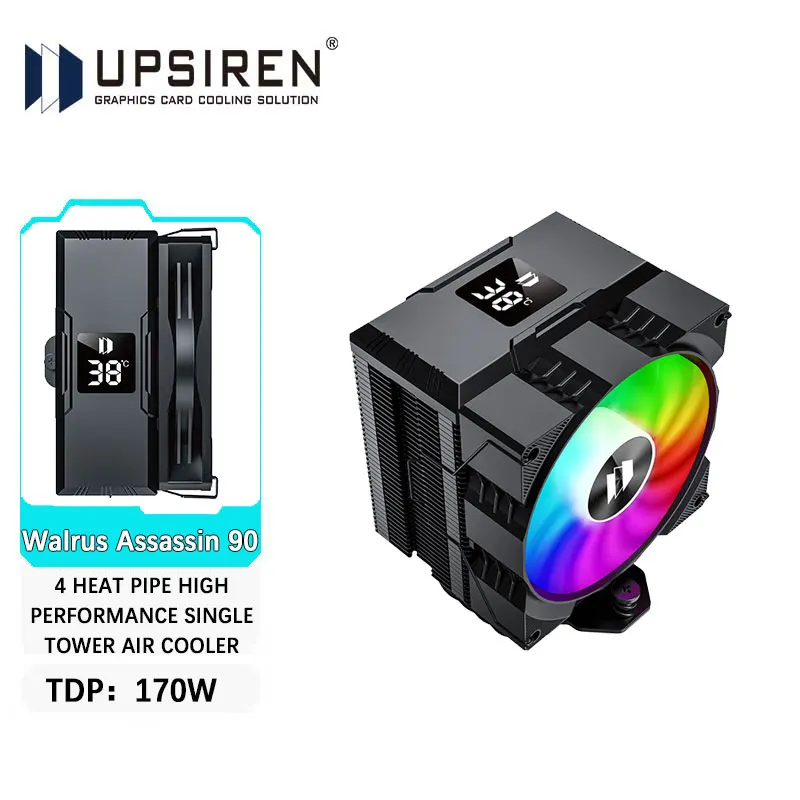 UPSIREN Walrus Assassin 90 pantalla Digital 4 Heatpipe CPU Cooler 92mm ventilador de refrigeración radiador enfriador de aire para LGA1700/1200 AM4 AM5 - imagen 2