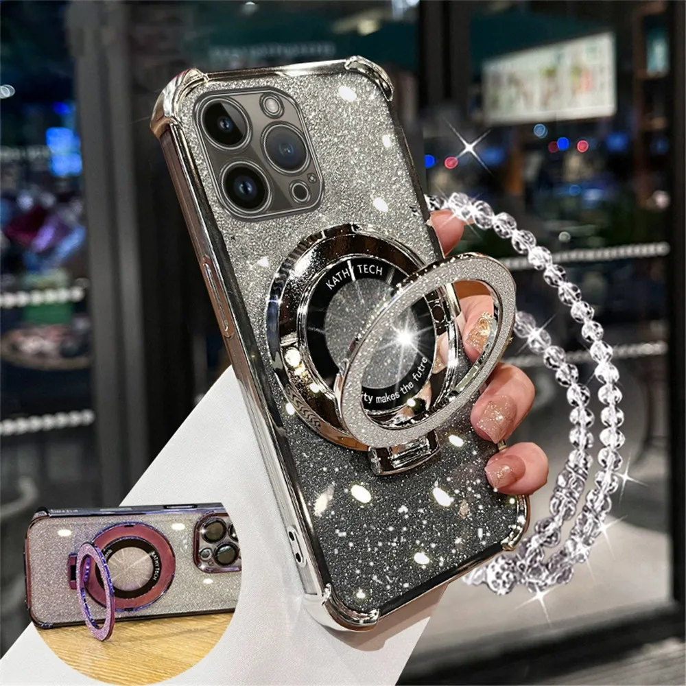 Funda con soporte para teléfono con pulsera de cristal brillante para Xiaomi Redmi Note 14 Pro Plus 5G 14C POCO F6 C75 14T, funda con soporte a prueba de golpes - imagen 4