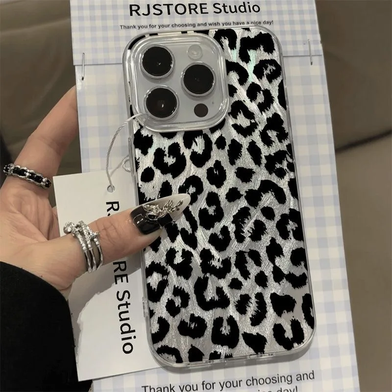 Funda de teléfono plateada con diseño de cola de zorro y leopardo de lujo para Samsung Galaxy S25 S24 S23 Ultra Plus 5G S21 FE, textura de pluma dura