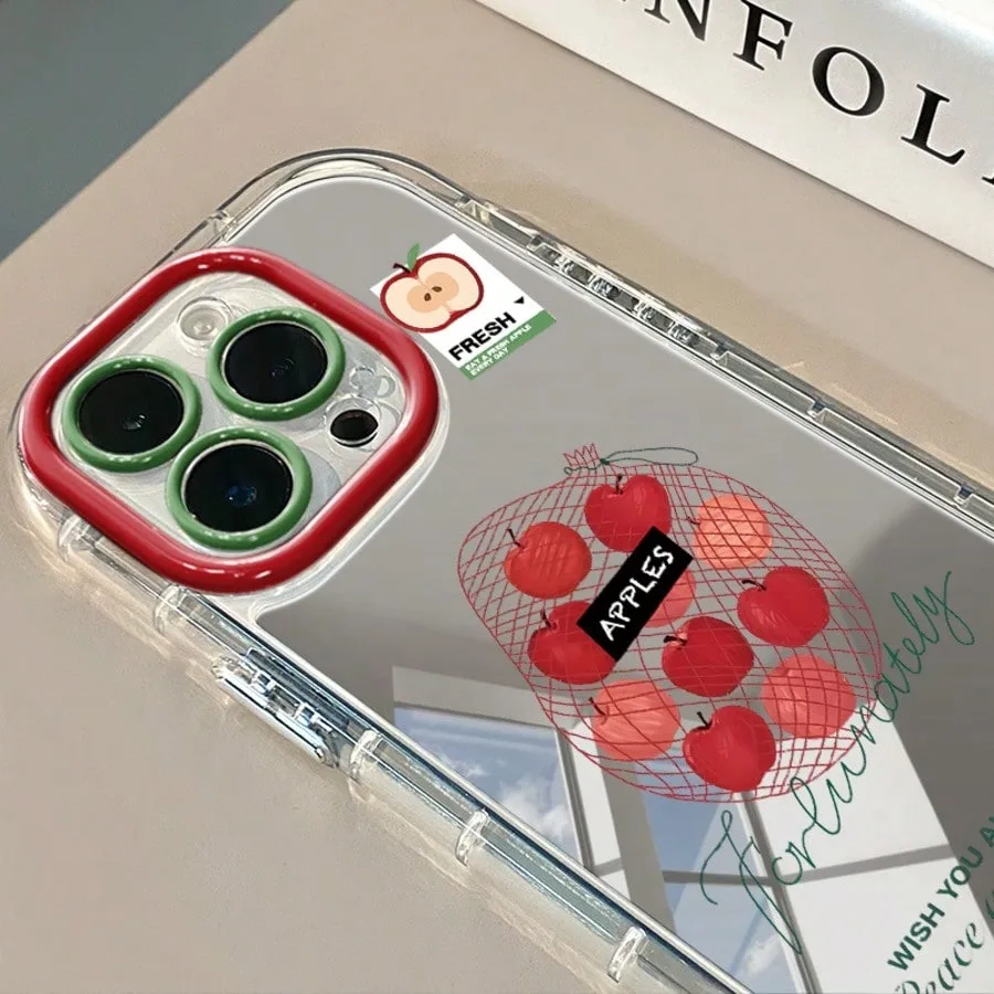 APPLES-funda de teléfono con espejo de la suerte para iPhone 17AIR 11 12 13 14 15 16 17Pro Max Plus, anillo de lente anticaída, funda rígida de 1,5mm - imagen 4