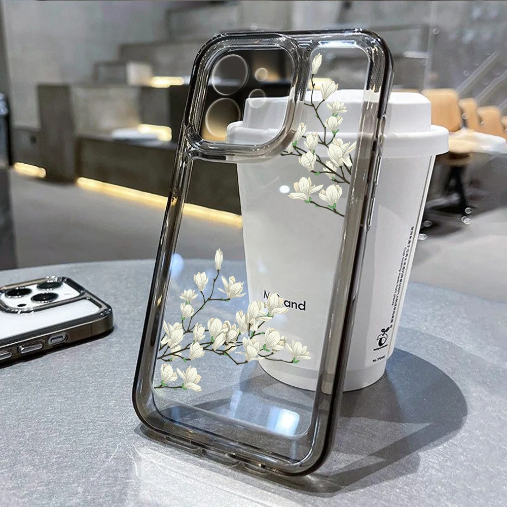 Funda de teléfono con flores estéticas para iPhone 14 Pro, funda transparente suave a prueba de golpes para iPhone 16 11 12 13 15 Pro Max X XR XS 7 8 Plus SE - imagen 4