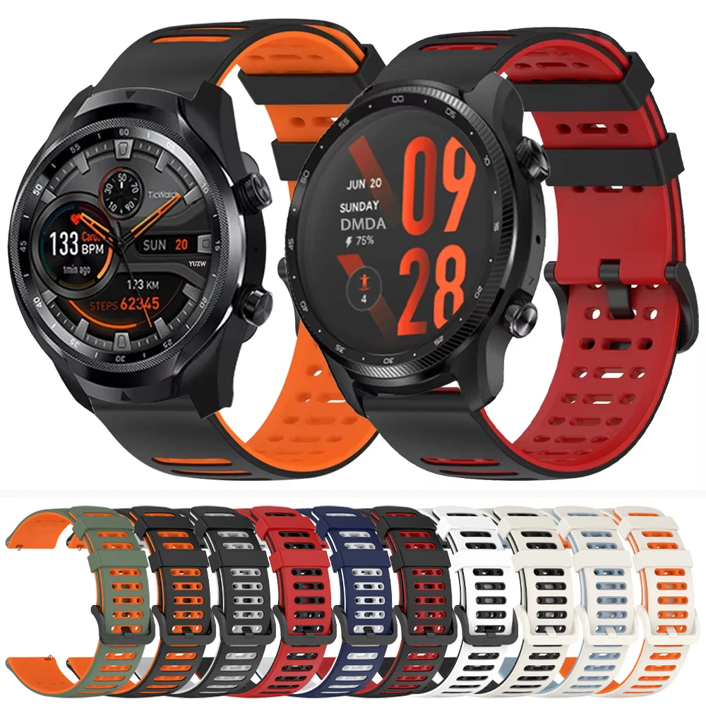Correa de silicona para TicWatch Pro 3 Ultra GPS LTE Pro X S 4G E2 S2 GTW GTX 2021 22mm Correa deportiva Correa de reloj inteligente mujeres hombres Correa