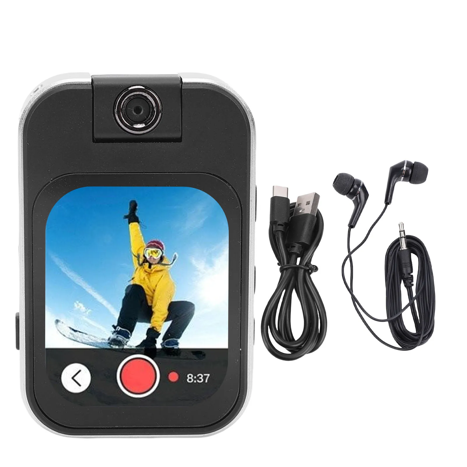 Cámara con clip con reproductor de música MP3 MP4 Cámara deportiva de 48 MP con pantalla táctil de 2,02 pulgadas Tarjeta de memoria pequeña de 32 GB