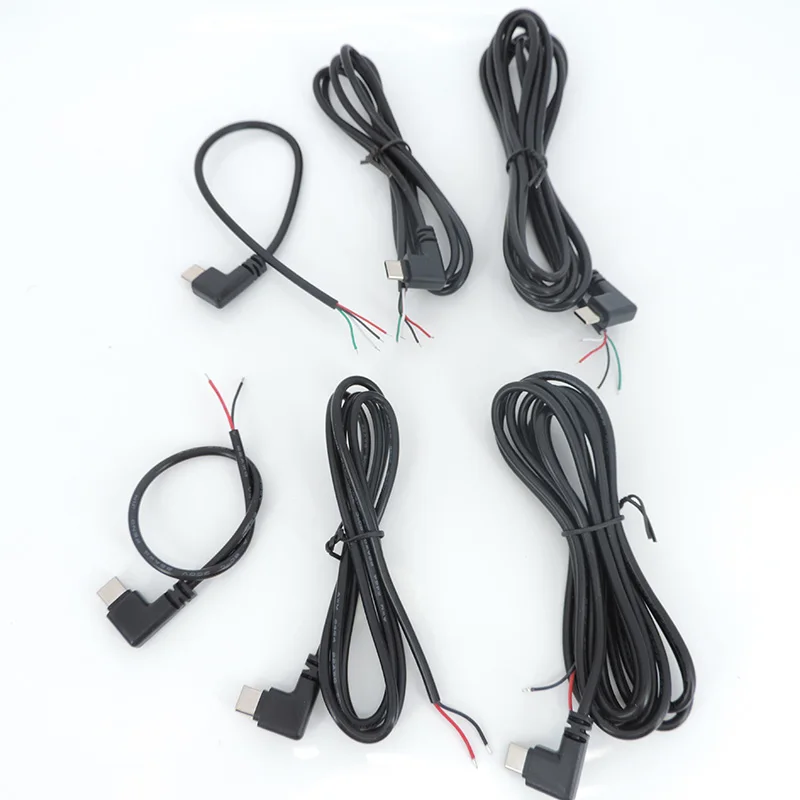 USB 2,0 tipo C 2 pines 4 pines USB macho Cable de cabeza de codo enchufe de ángulo recto DIY fuente de alimentación cable de extensión de carga de datos - imagen 3