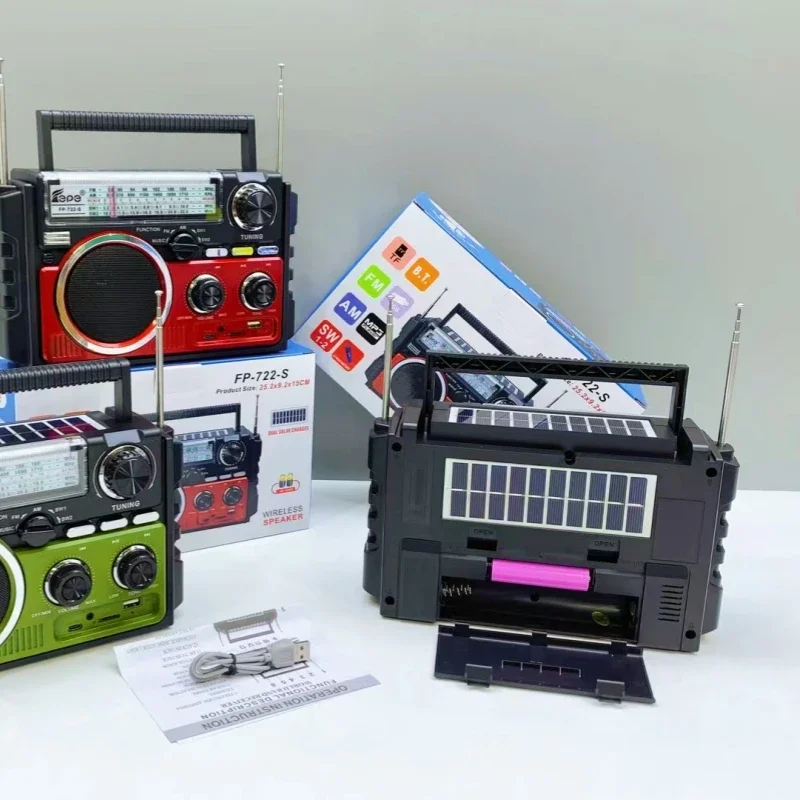 FP-722-S Radio multifunción reproductor de música Mp3 portátil altavoces Bluetooth integrados carga Solar Dual AM/FM/SW1-2 Radio de 4 bandas - imagen 2