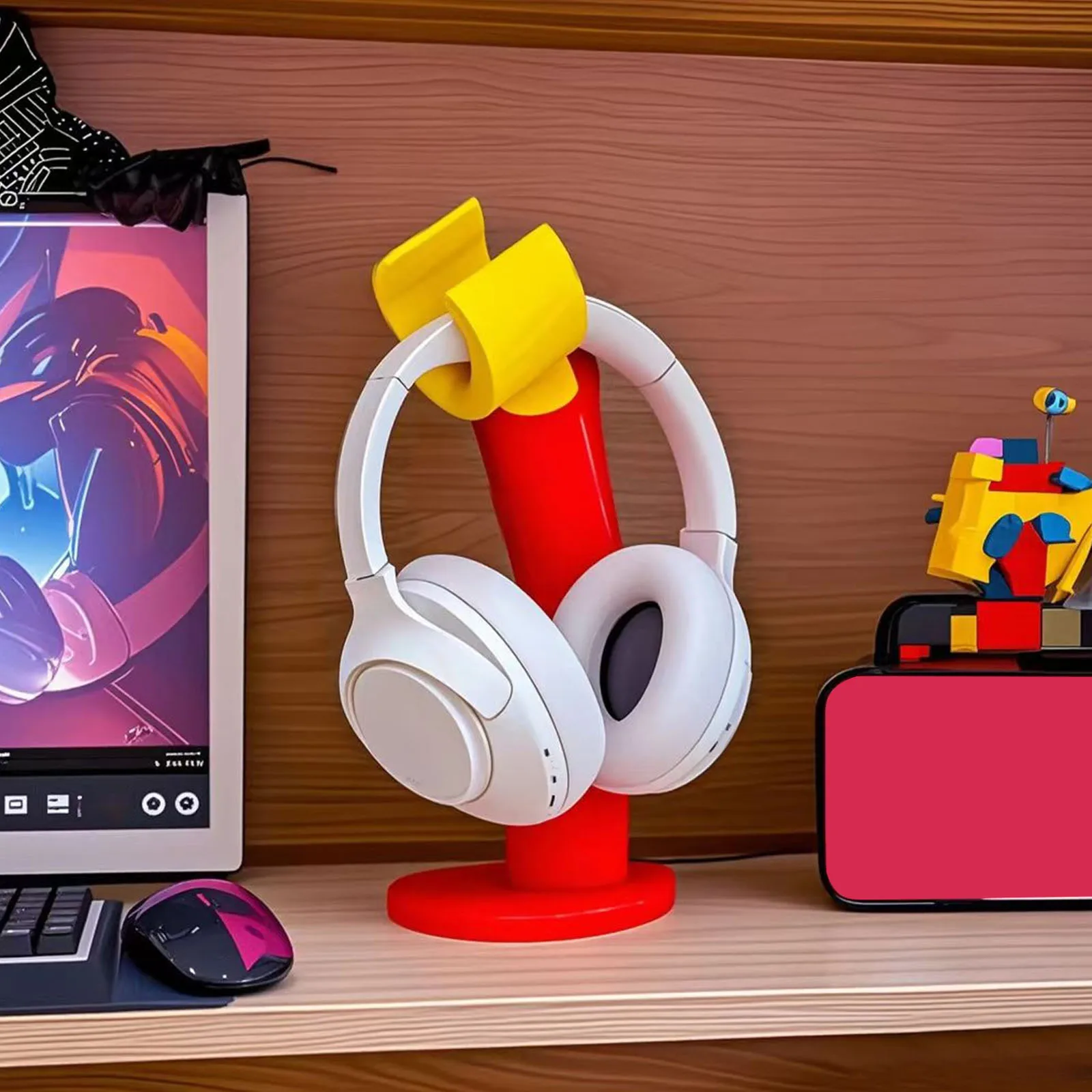 Soporte de modelado para auriculares, figuritas creativas de escritorio impresas en 3D, soporte en miniatura para auriculares, accesorios de configuración para juegos