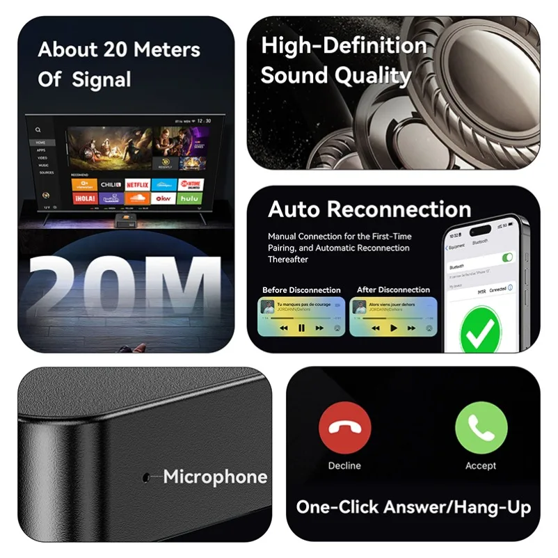 Receptor de Audio Bluetooth 6,0 3,5mm AUX R/L RCA estéreo HIFI música adaptador inalámbrico con micrófono soporte 2 teléfonos para Kit de altavoz para coche - imagen 2