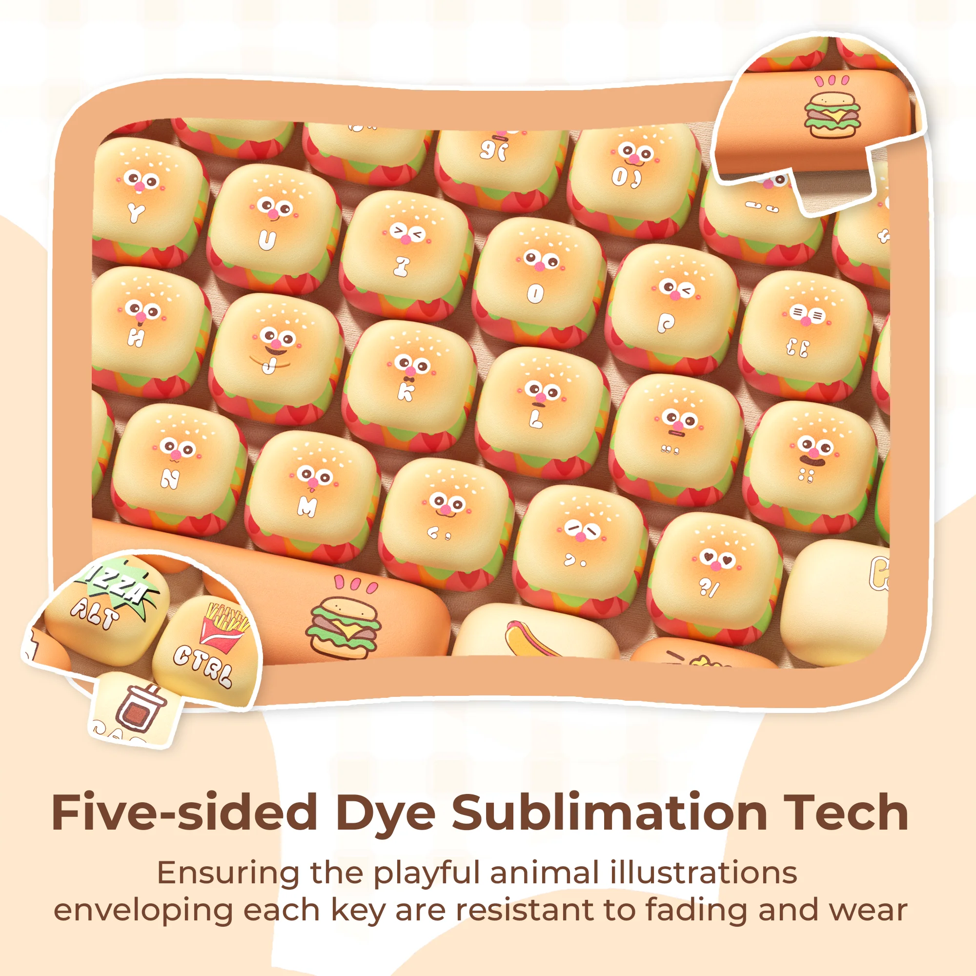 XVX hamburguesa país de las Maravillas moño al vapor tema Keycap lindo MOG 138 teclas dibujos animados personalizado tinte Sub Keycap teclado accesorios regalos - imagen 4