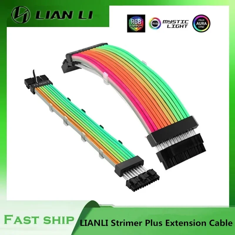 LIAN LI Strimer Plus ARGB Cable de extensión, placa base de 24 Pines, GPU, doble/Triple, 8 pines, Cable arcoíris