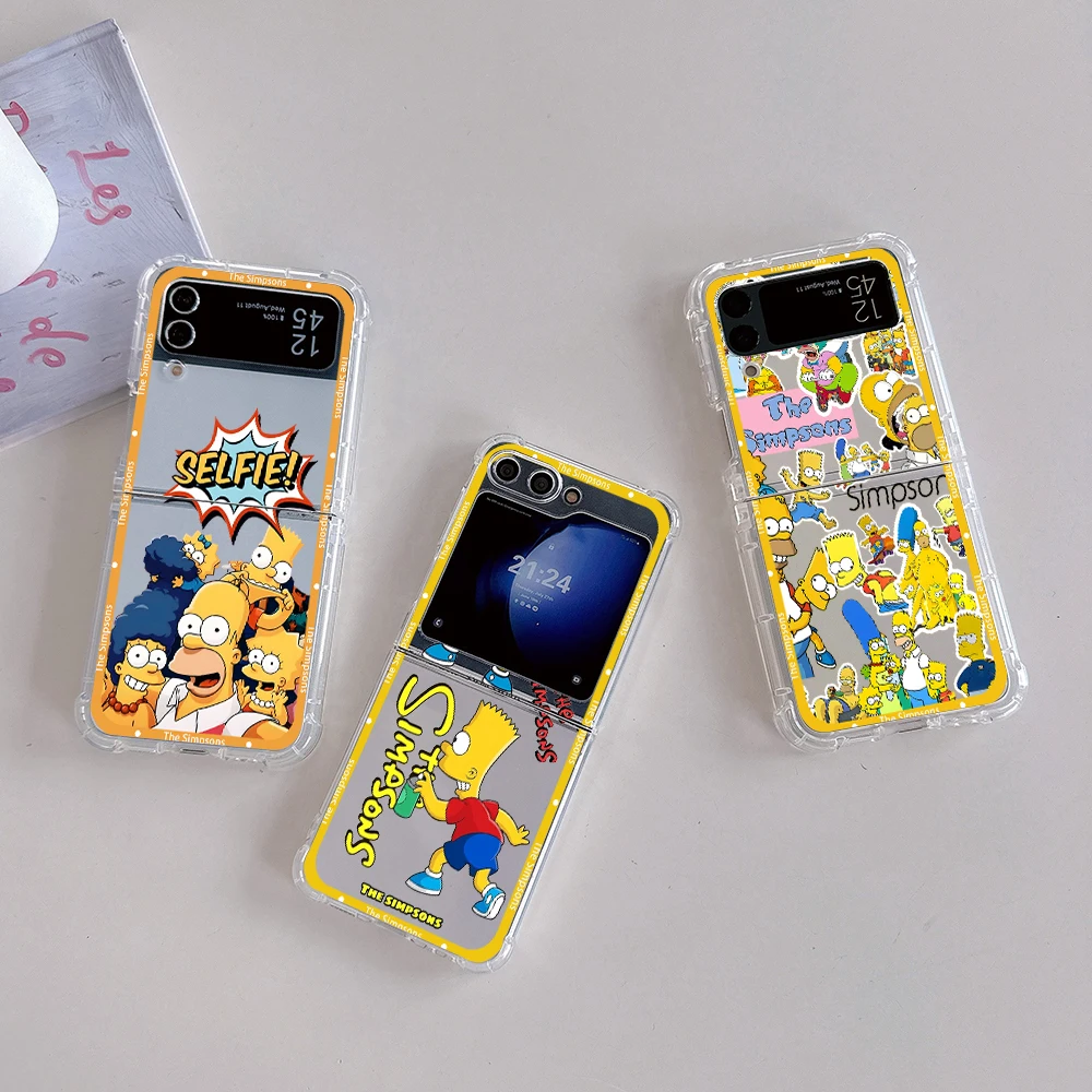 Funda de teléfono con dibujos de Los Simpsons para Samsung, carcasa trasera transparente anticaída para Galaxy Z Flip 3 4 Z Flip 5 6 Z Fold 4 5G PC