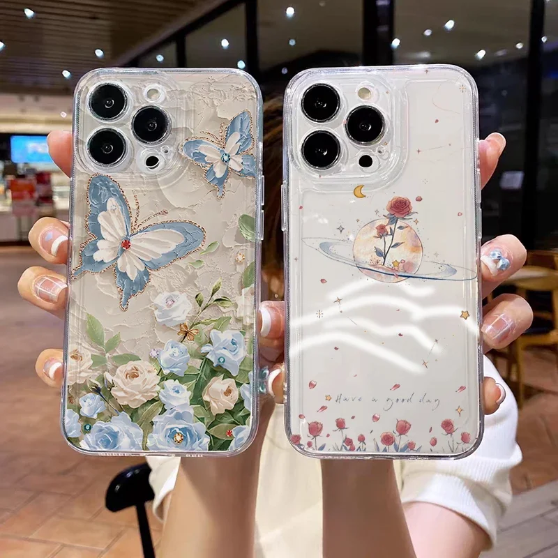 Funda suave de TPU con flores para Samsung Galaxy S25 Ultra S24 S22 S23 Plus Note 20 Ultra 5G S21 S20 S24 FE, funda de planta Floral de mariposa - imagen 3