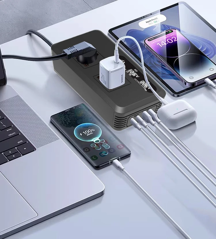 Inversor portátil para coche, transformador de voltaje USB montado, potencia de 200W, CC de 12V a CA, 110V/220V, Clip de batería USB de conversión - imagen 5