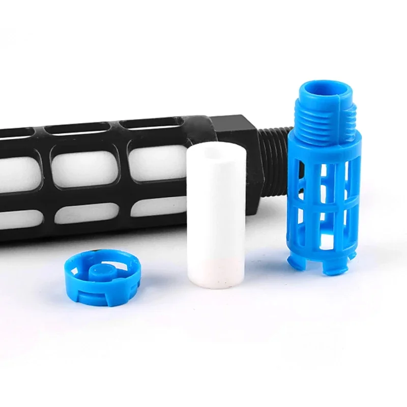 Silenciador de aire de plástico, silenciador de escape neumático 1/8 1/4 3/8 1/2, rosca macho, absorbe el filtro de ruido, bloqueo deslizante para bomba de nebulización - imagen 2