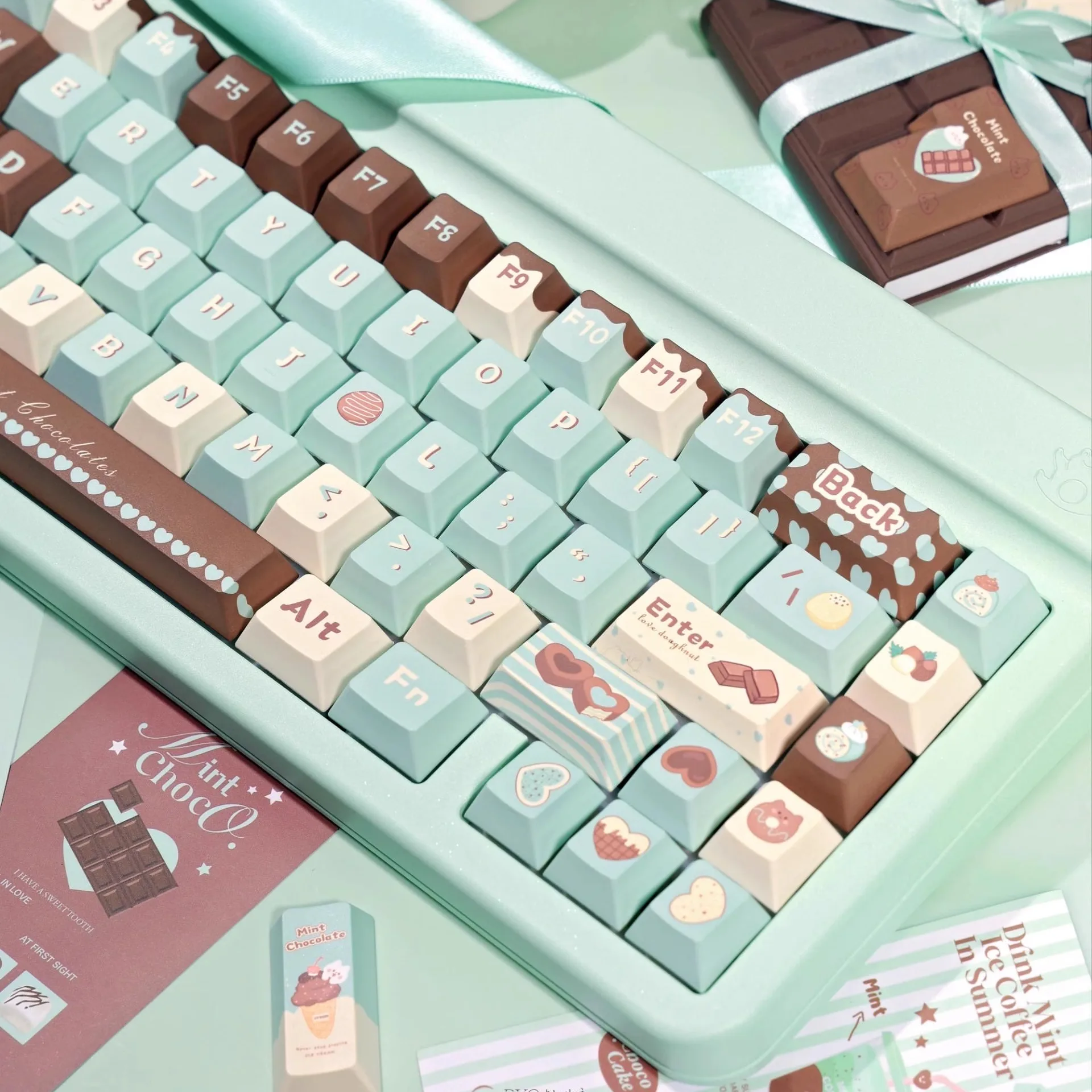 Juego de teclas con temática de Chocolate menta, accesorios de teclado mecánico, teclas de perfil Cherry, sublimación PBT - imagen 5