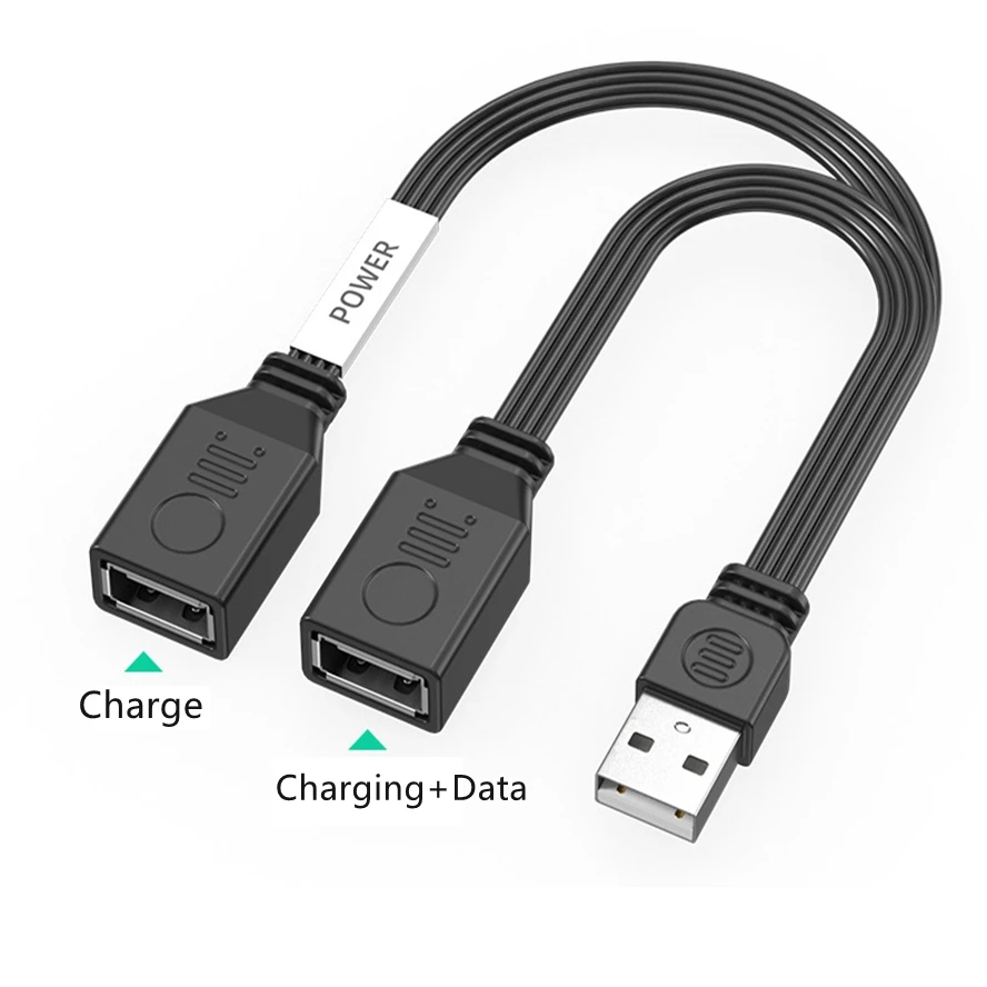 Cable de extensión USB de 1 a 2 codos para ordenador, Cable de datos plano de carga rápida de 65W, expansor de coche para teléfono móvil de 10/20cm, divisor Carplay Y - imagen 5