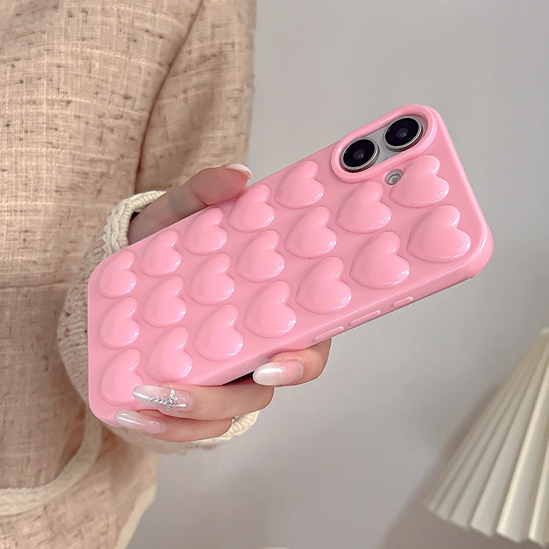 Funda de teléfono femenina bonita con forma de corazón Pop de burbujas 3D rosa para iPhone 17 Air 16 15 14 Plus 13 12 11 Pro Max Funda trasera de silicona suave - imagen 4